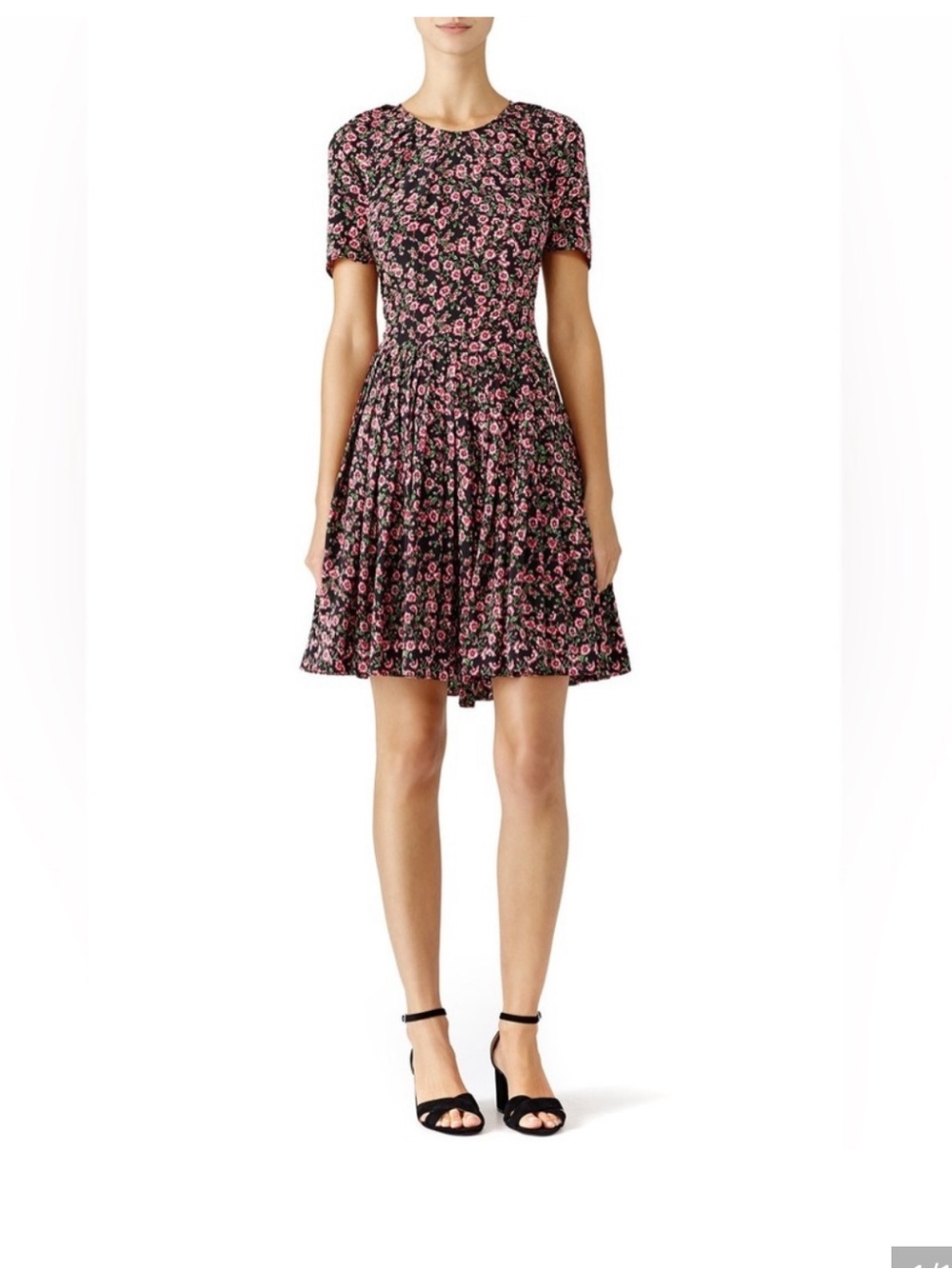 The Kooples Silk Floral Mini Dress Pink Black Fit & Flare Size Small